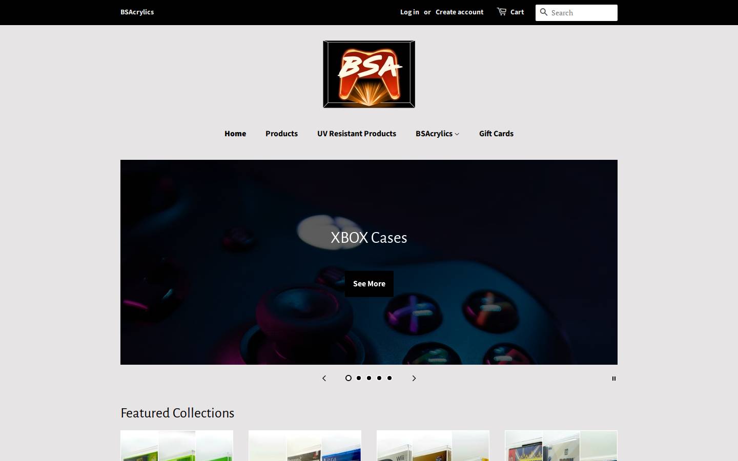 bsacrylics.com homepage screenshot