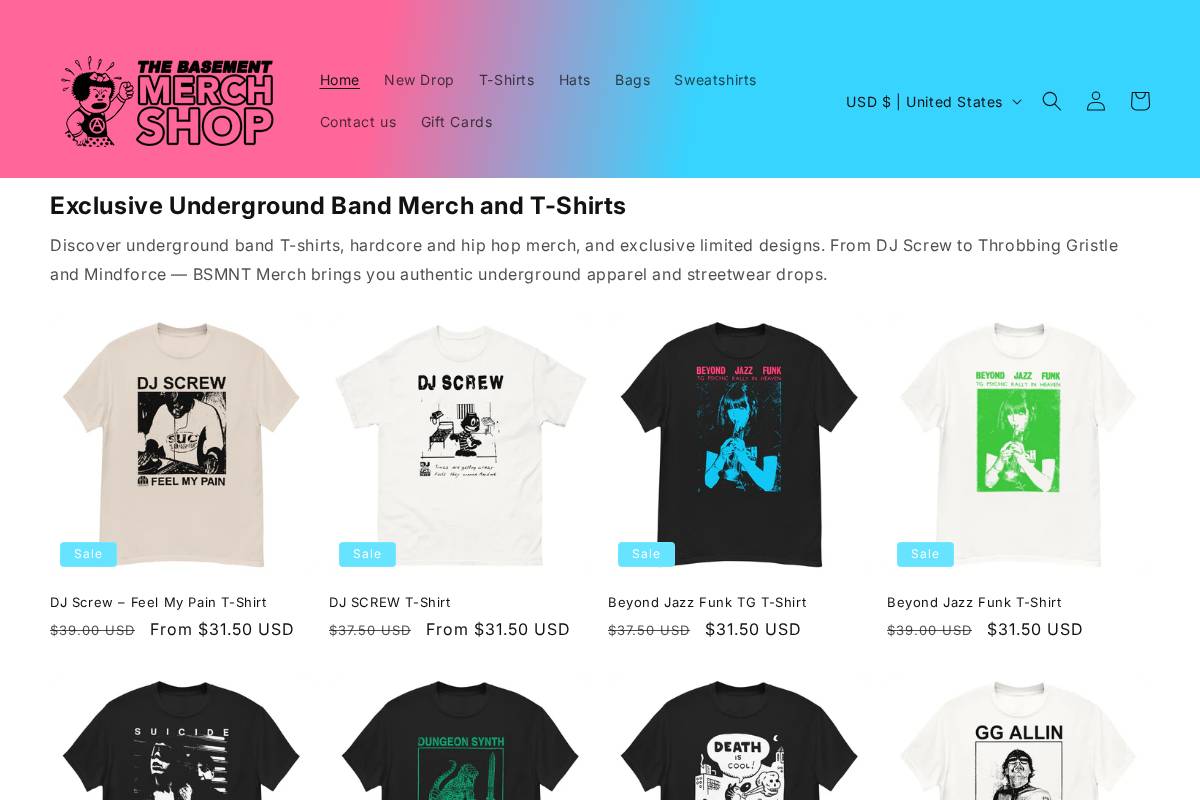 bsmnt-merch.com homepage screenshot