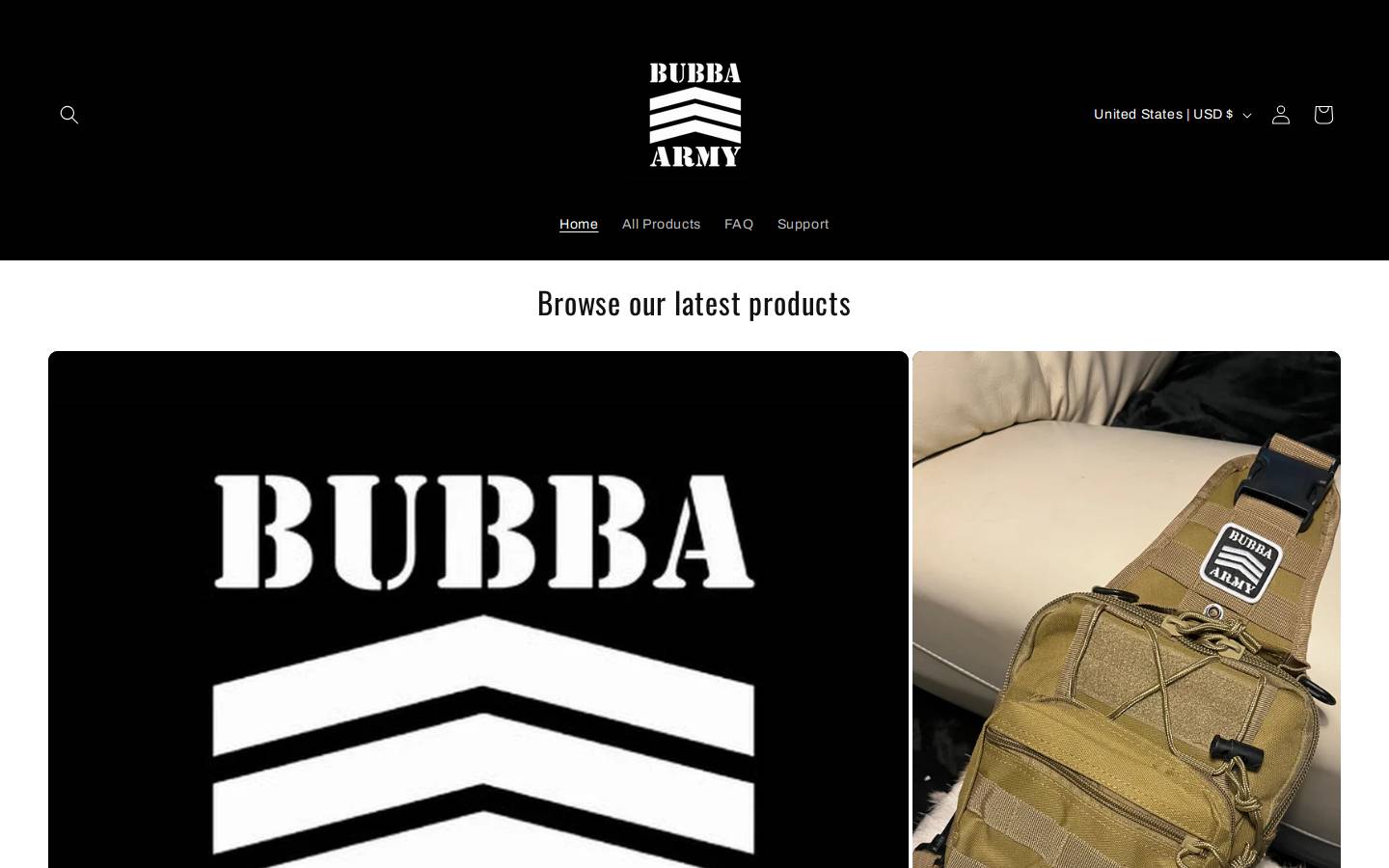 bubbaarmystore.com homepage screenshot