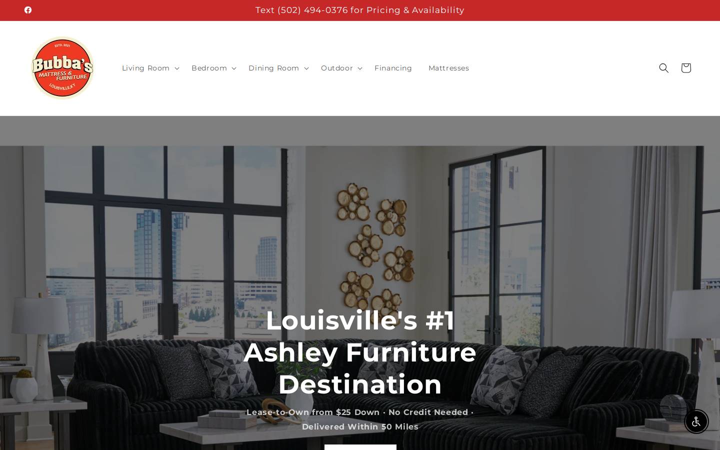 bubbasmattressfurniturelouisville.com homepage screenshot