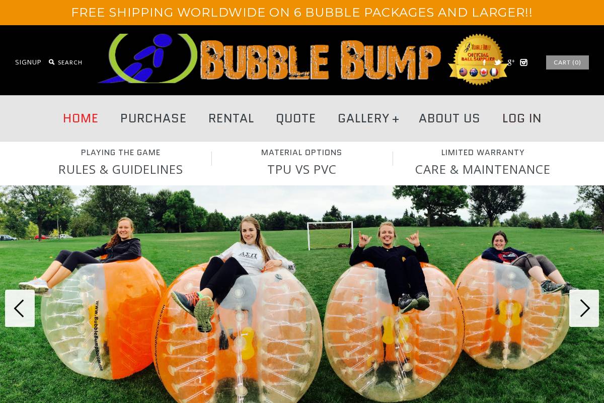 bubblebumpsoccer.com homepage screenshot