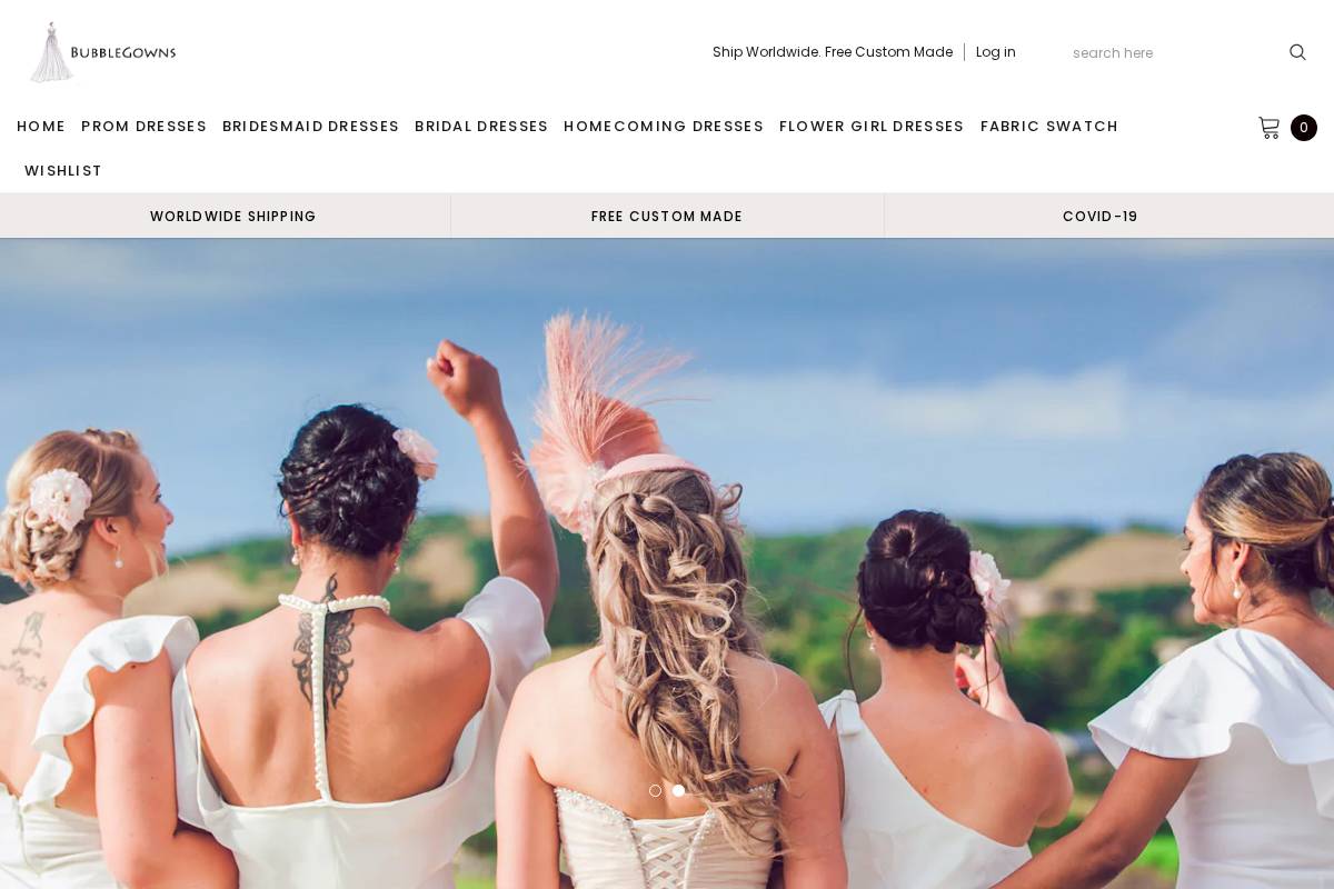 bubblegowns.com homepage screenshot