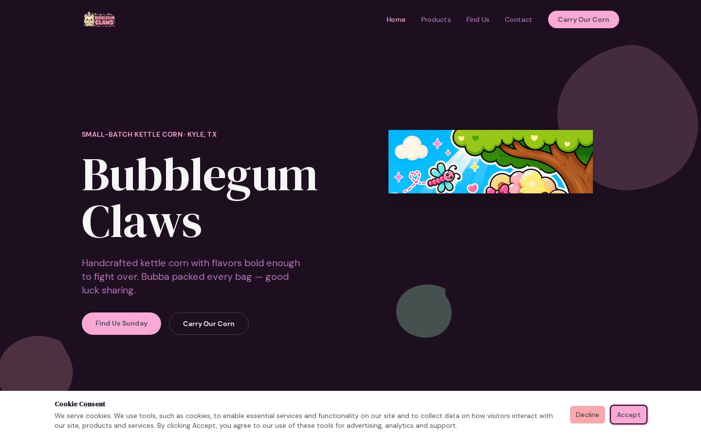 bubblegumclaws.com homepage screenshot