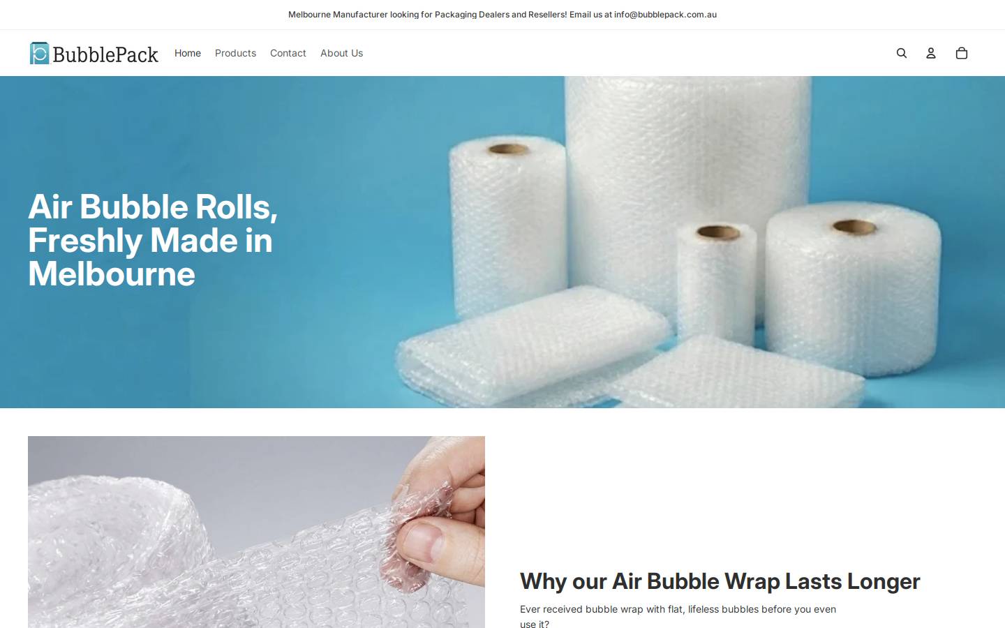 bubblepack.com.au homepage screenshot