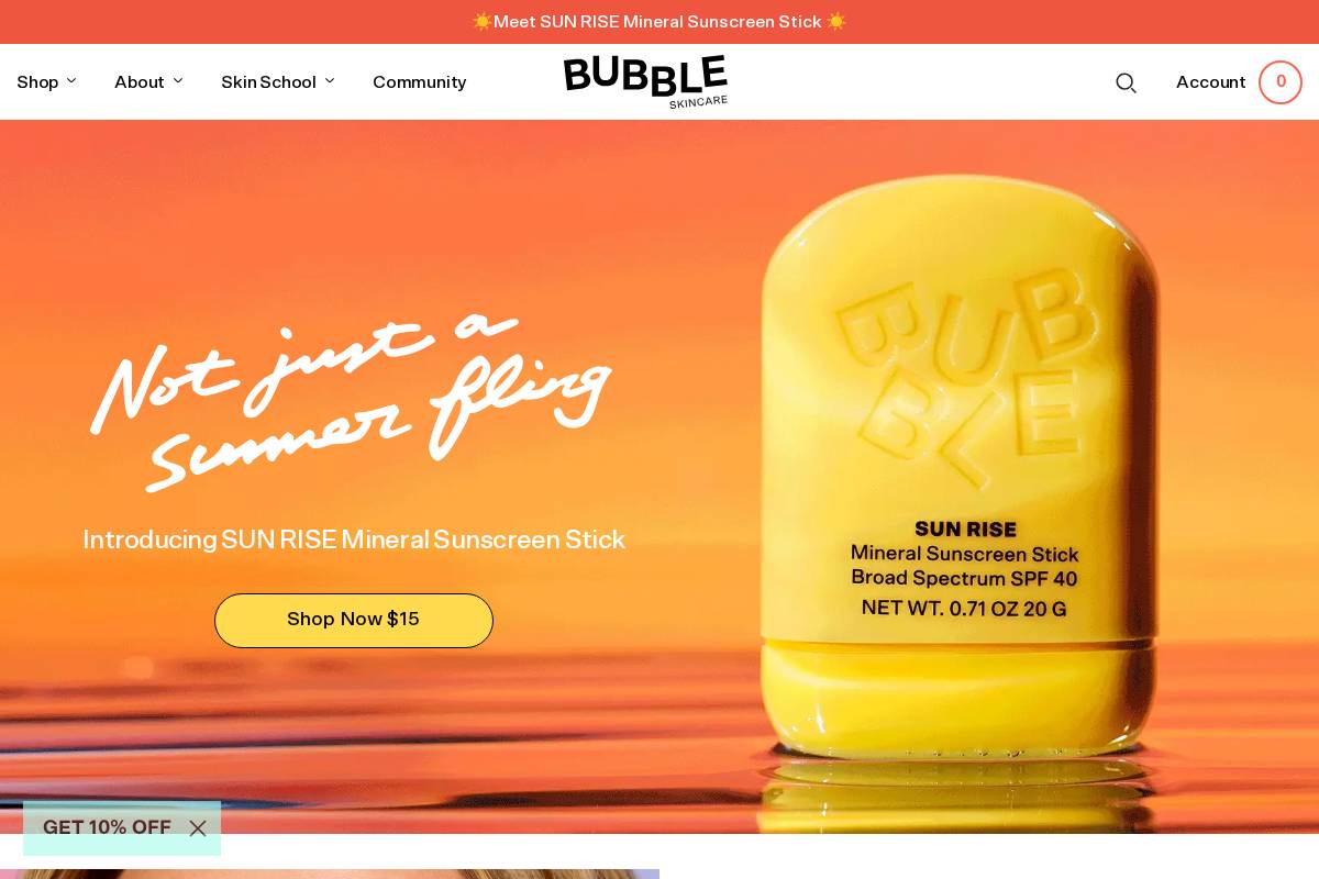 bubbleskincare.com homepage screenshot