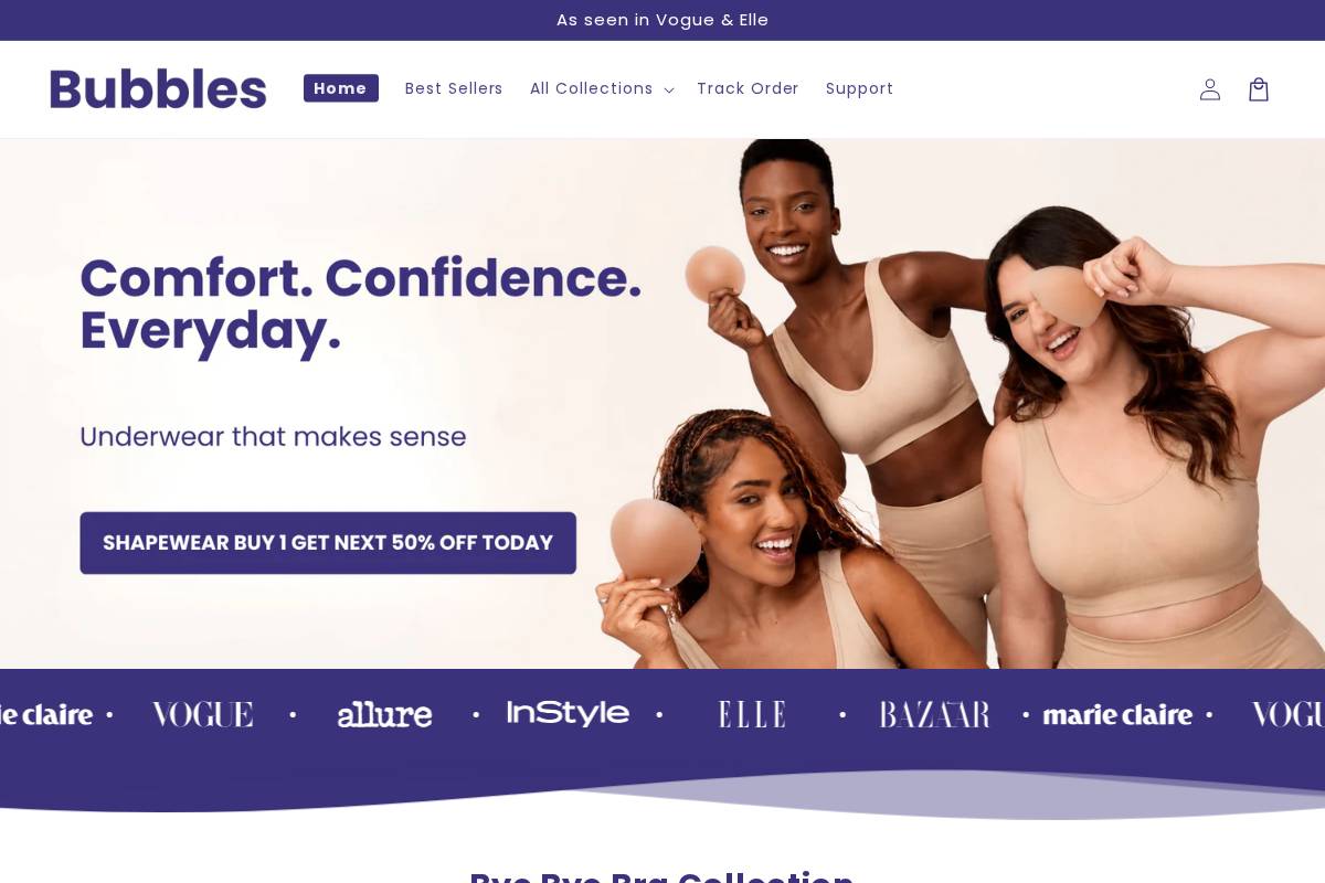 Bubbles Underwear homepage screenshot