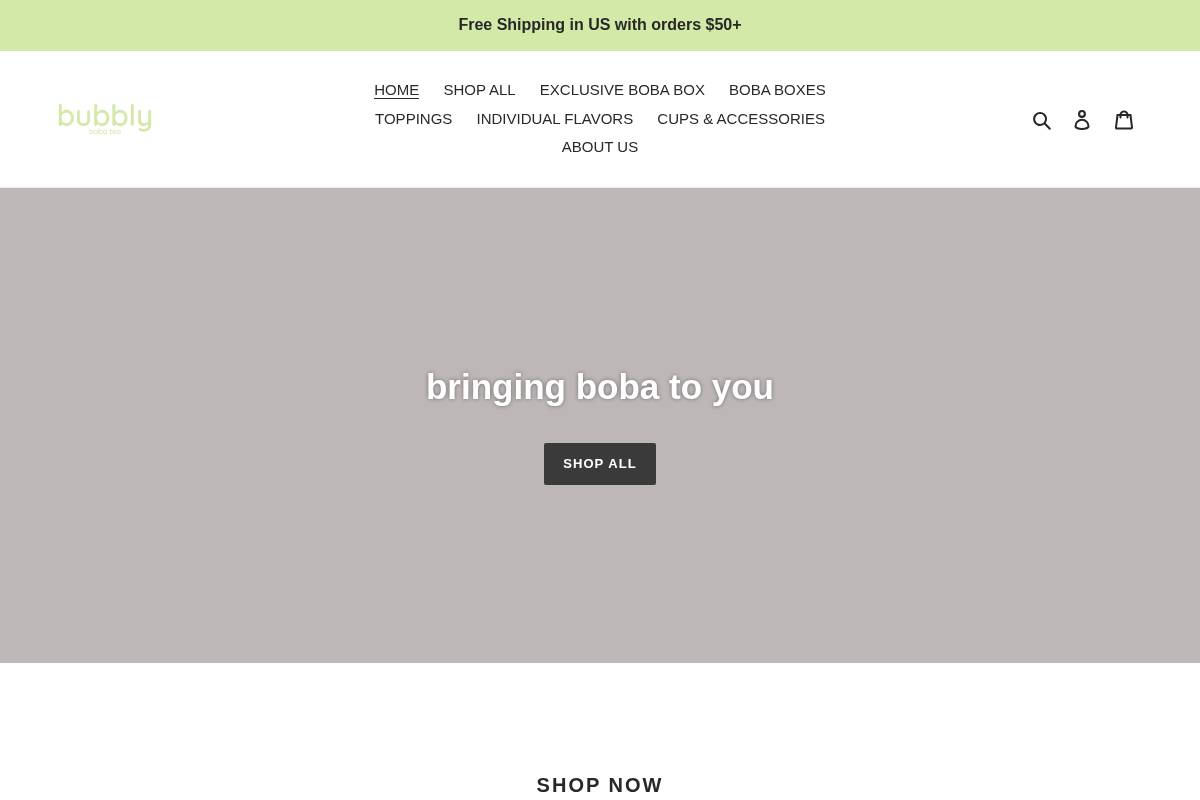 bubblybobaco.com homepage screenshot