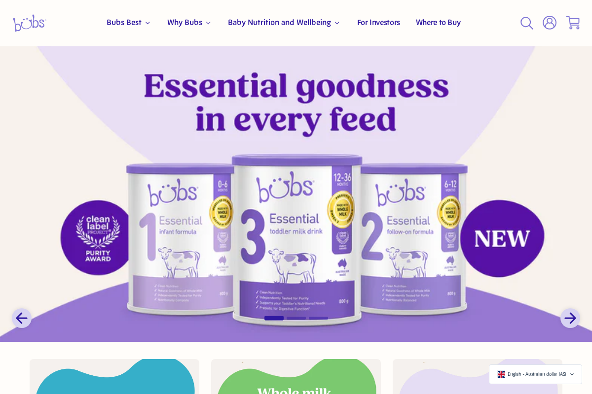 Bubs Australia homepage screenshot