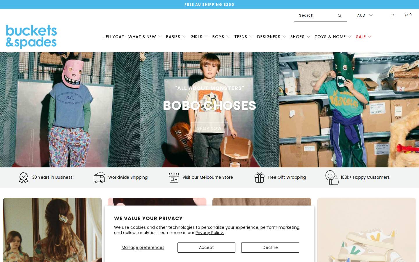 bucketsandspades.com.au homepage screenshot