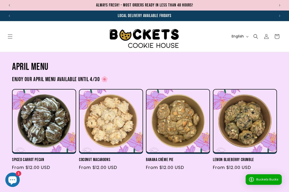 bucketscookiehouse.com homepage screenshot