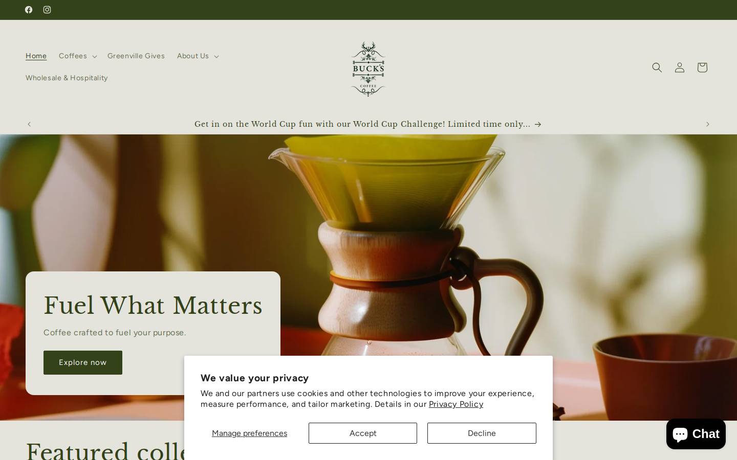 buckscoffeeco.com homepage screenshot