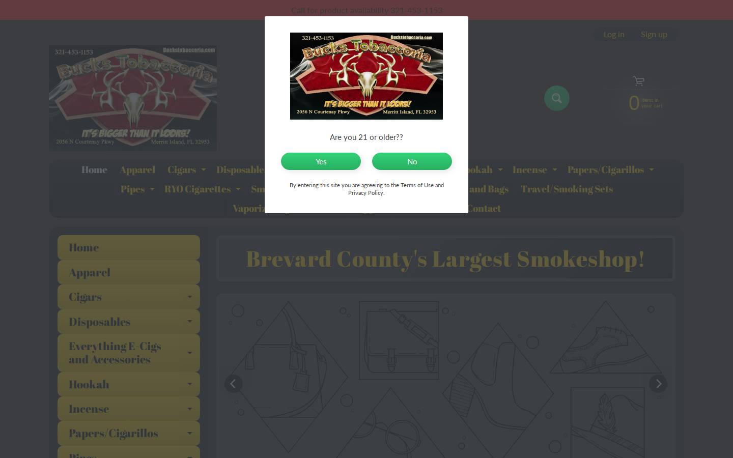 buckstobaccoria.com homepage screenshot