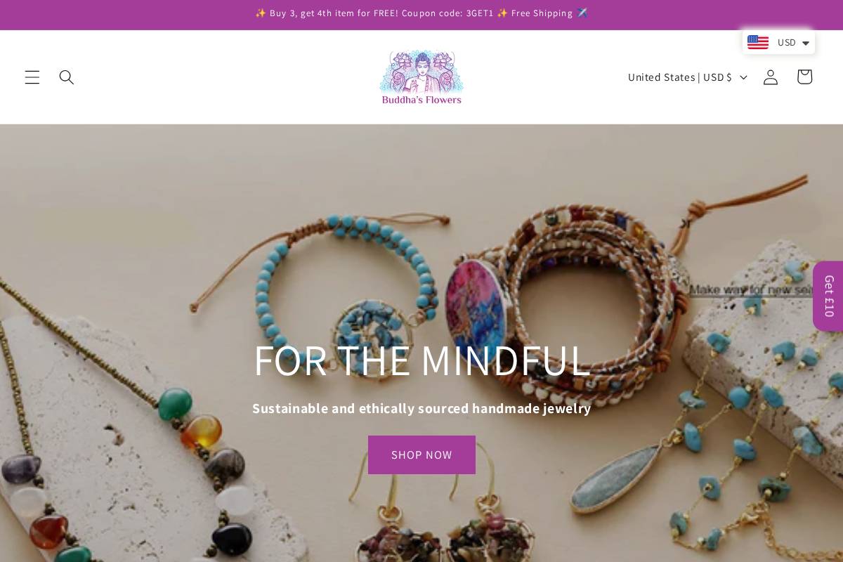 Buddhasflowers homepage screenshot