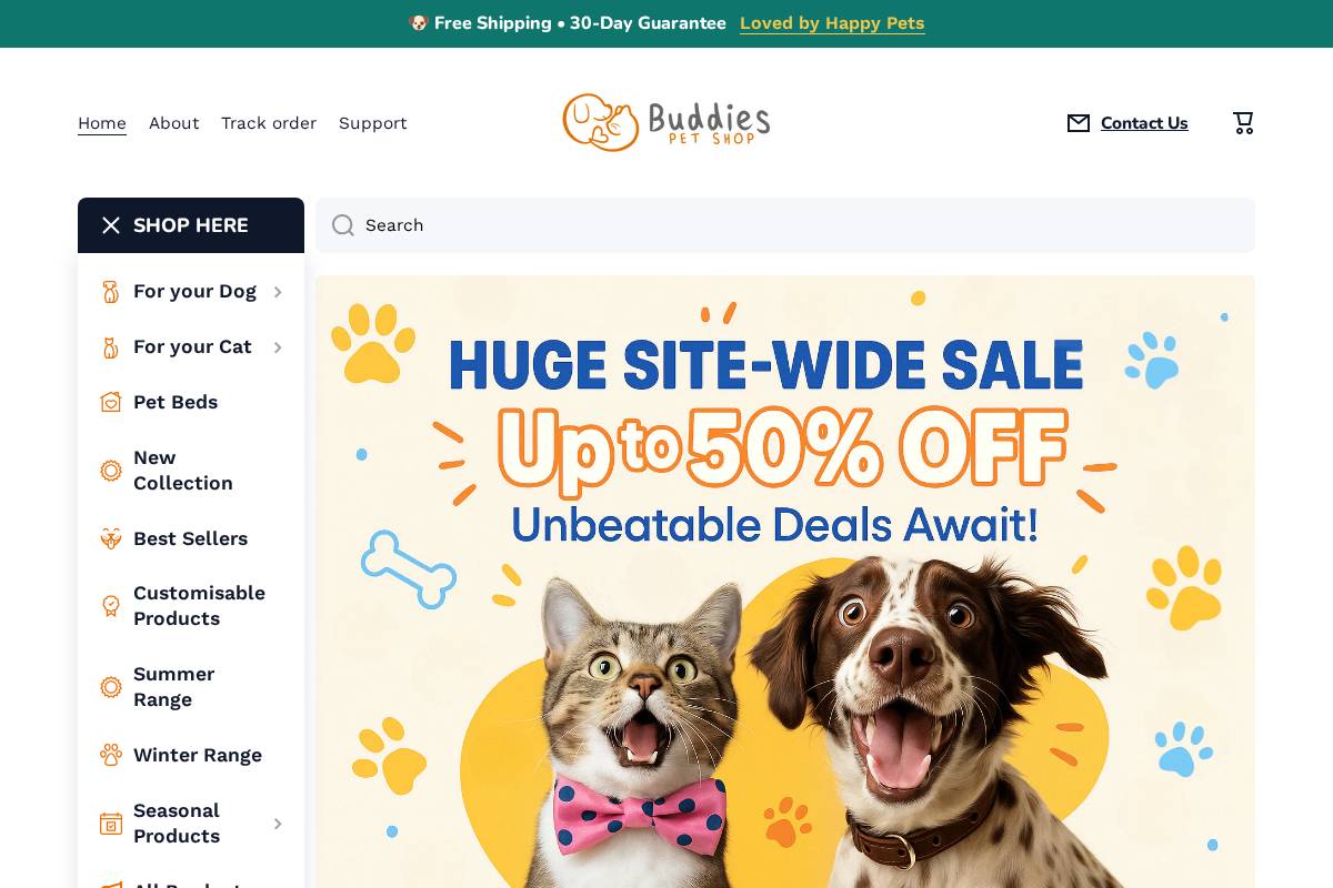 buddiespetshop.com homepage screenshot