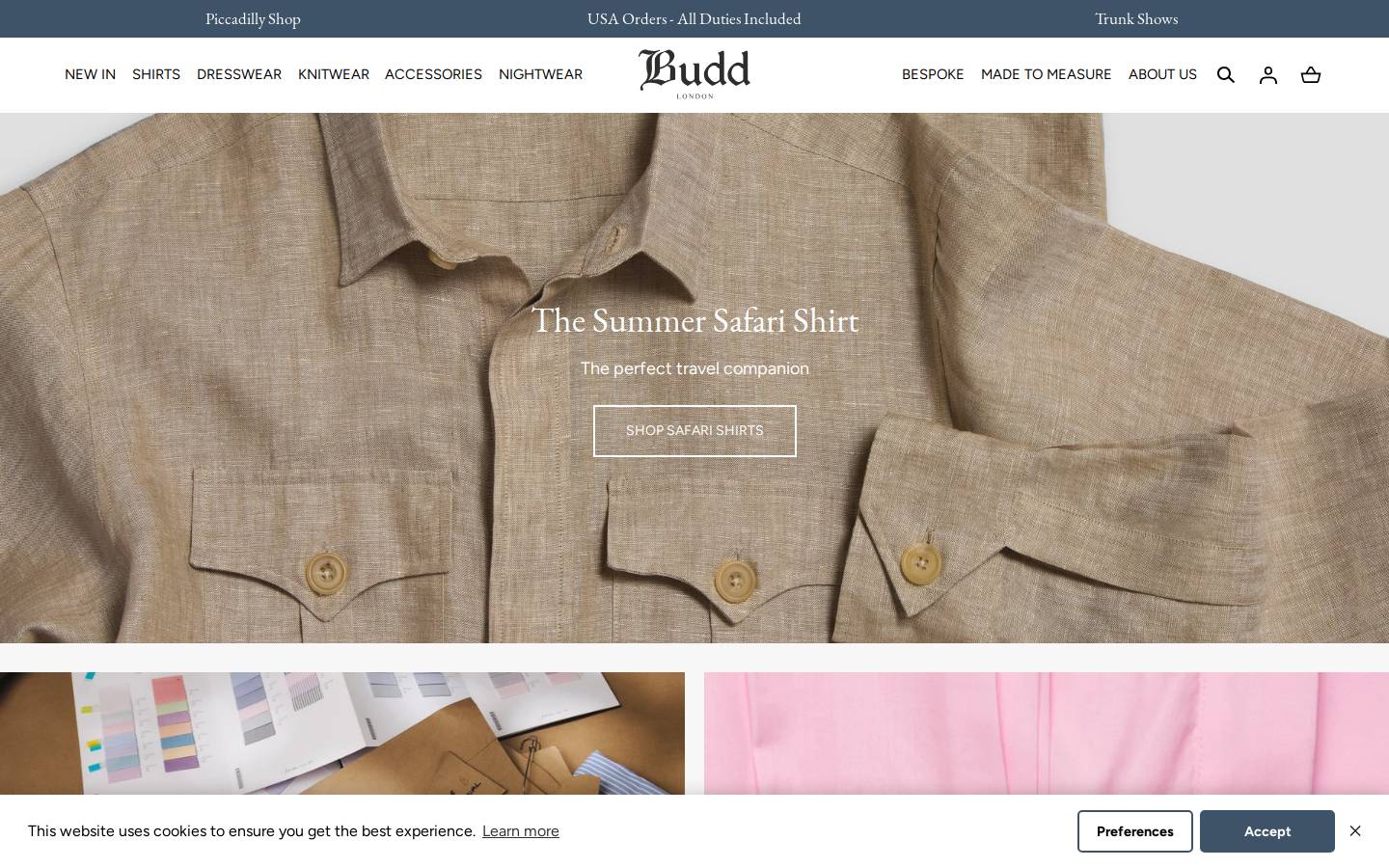Budd Shirtmakers homepage screenshot