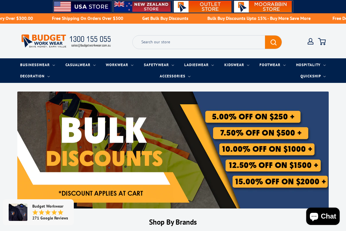 Budgetworkwear homepage screenshot