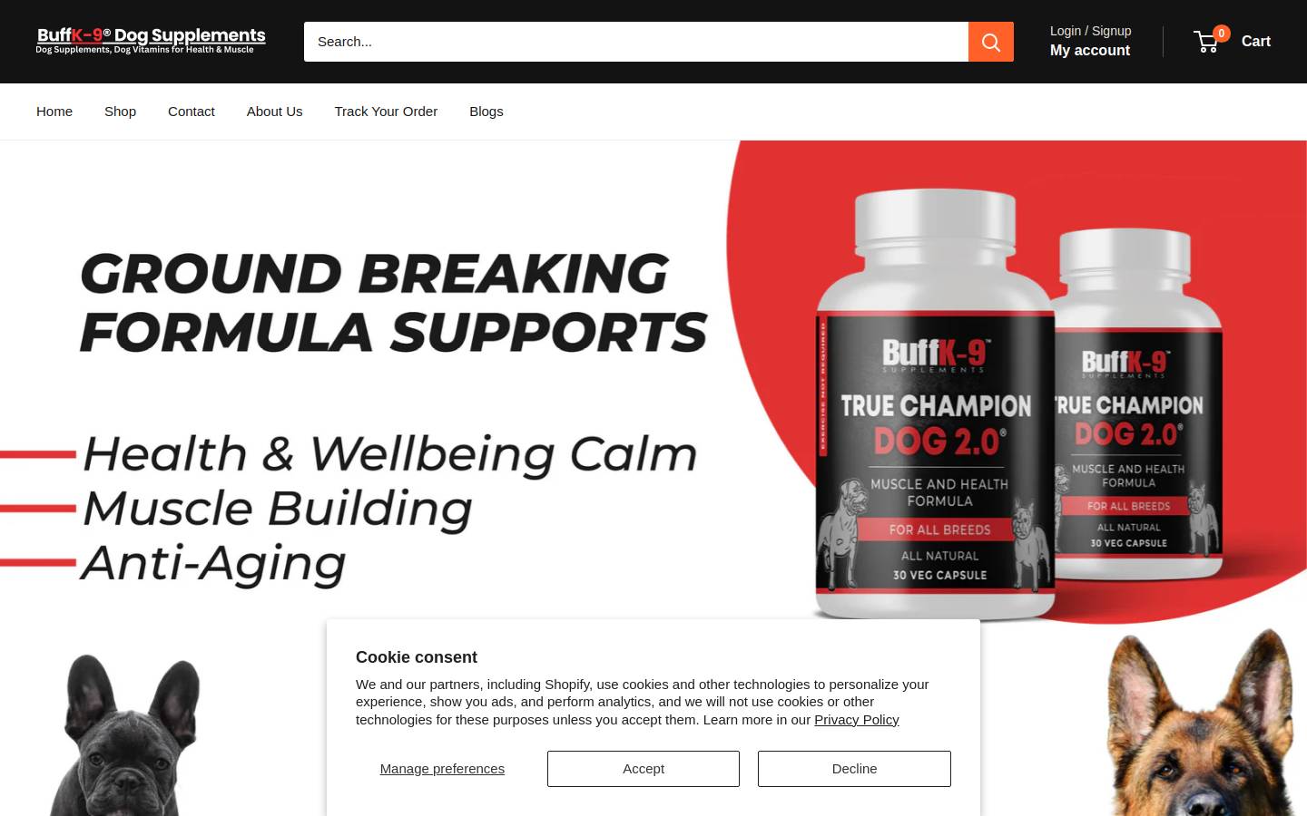 BuffK-9® Dog Supplements homepage screenshot