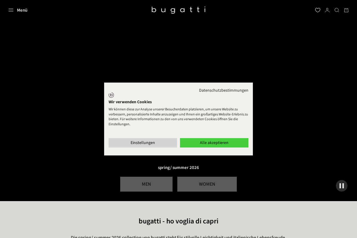 Bugatti Stores homepage screenshot
