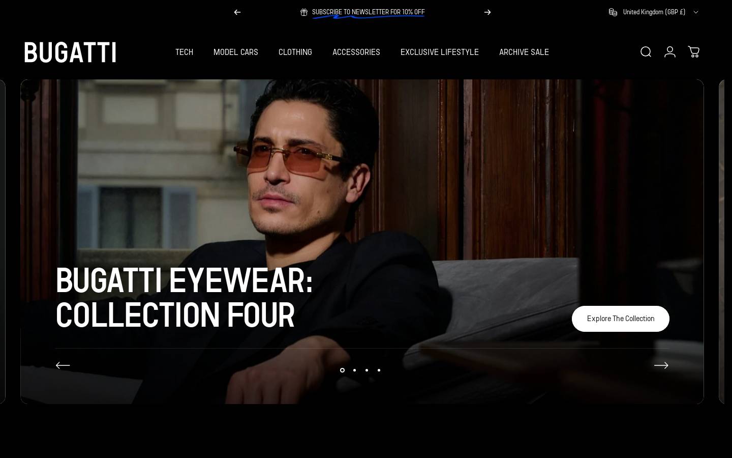 Official Bugatti Store homepage screenshot