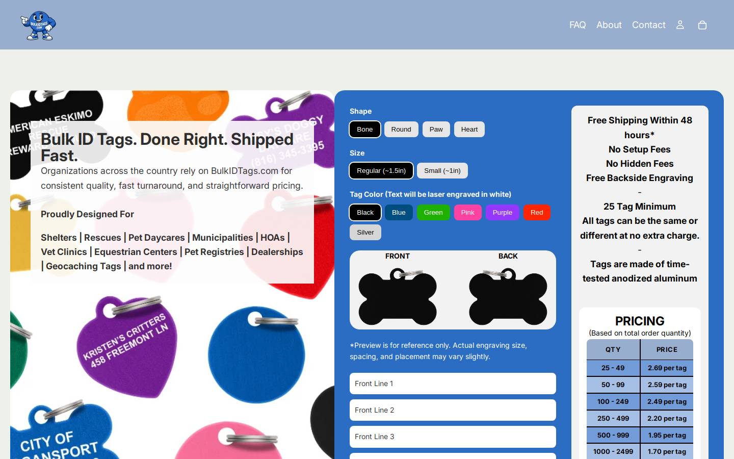 bulkidtags.com homepage screenshot