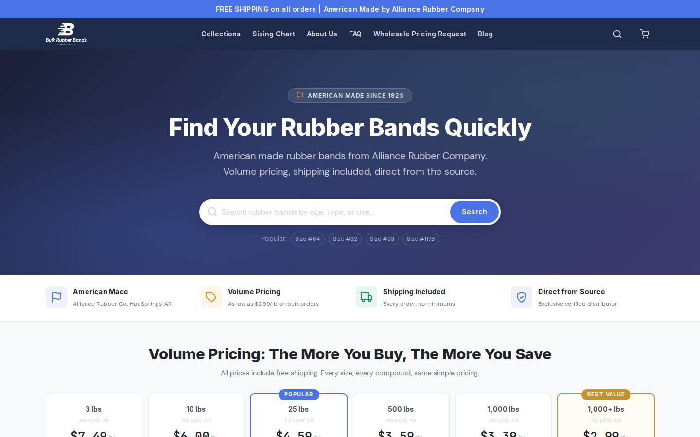 bulkrubberbands.com homepage screenshot