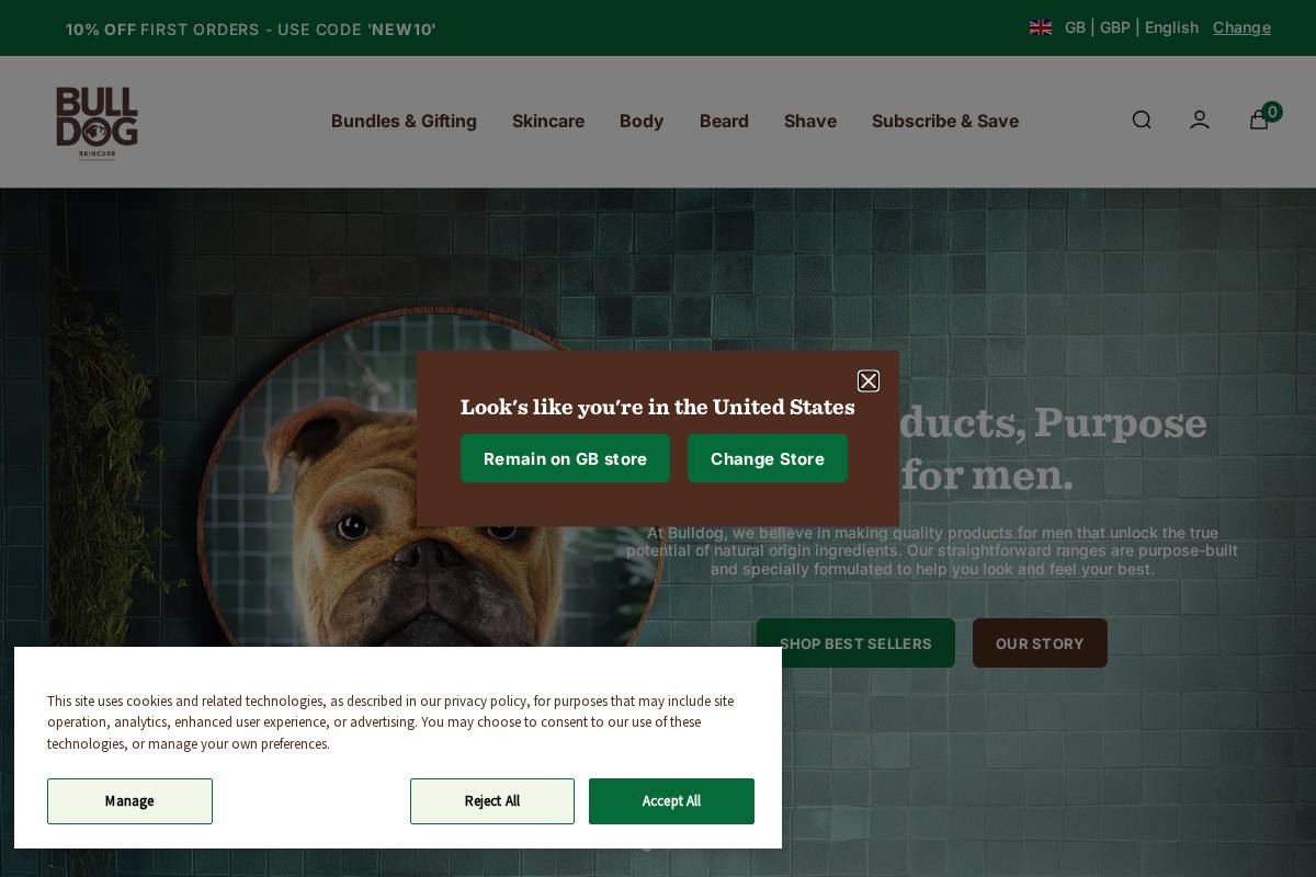 bulldogskincare.com homepage screenshot