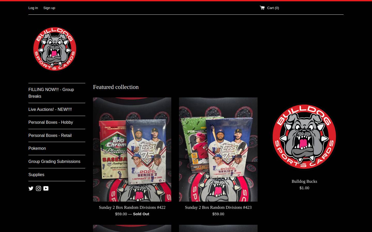 bulldogsportscards.com homepage screenshot