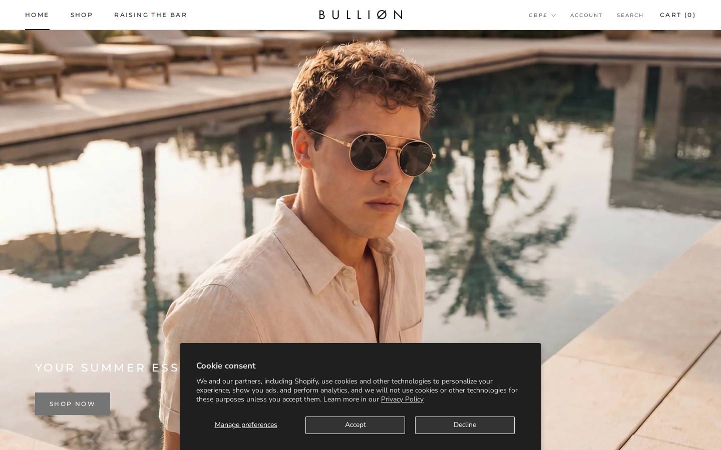 bullioneyewear.com homepage screenshot