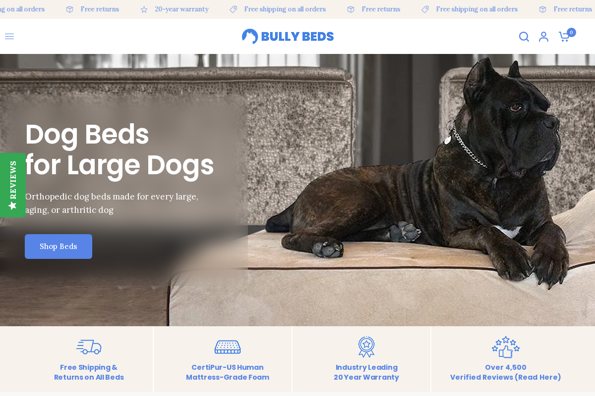 Bully Beds homepage screenshot