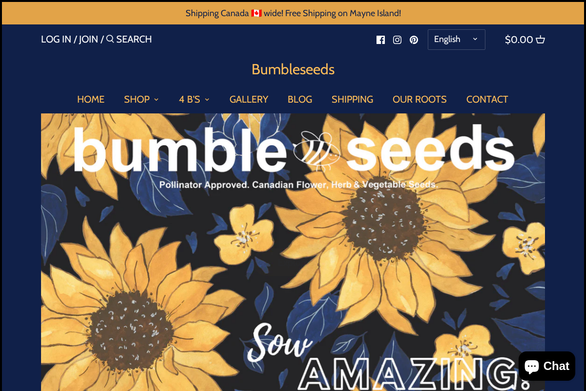 Bumbleseeds homepage screenshot