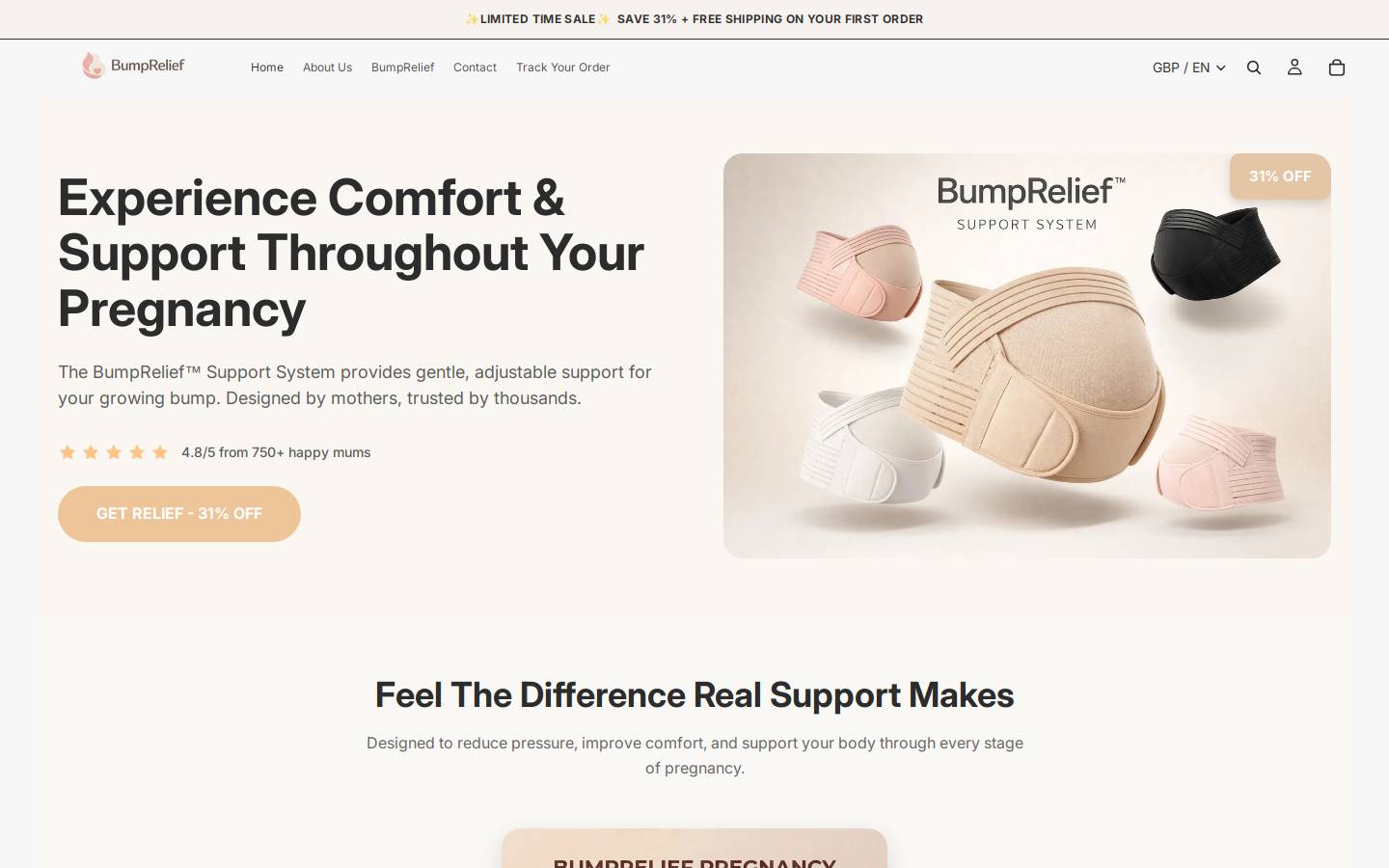 bump-relief.com homepage screenshot