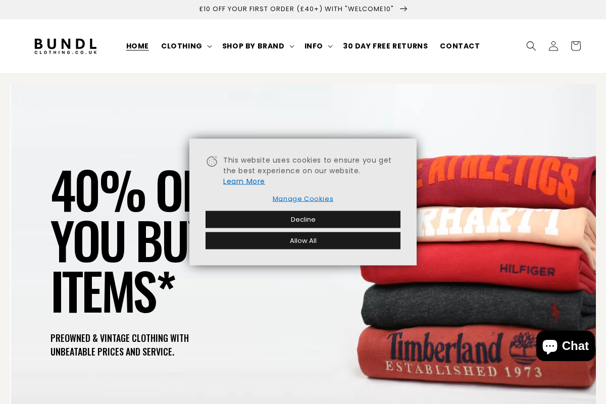 BUNDL Clothing homepage screenshot