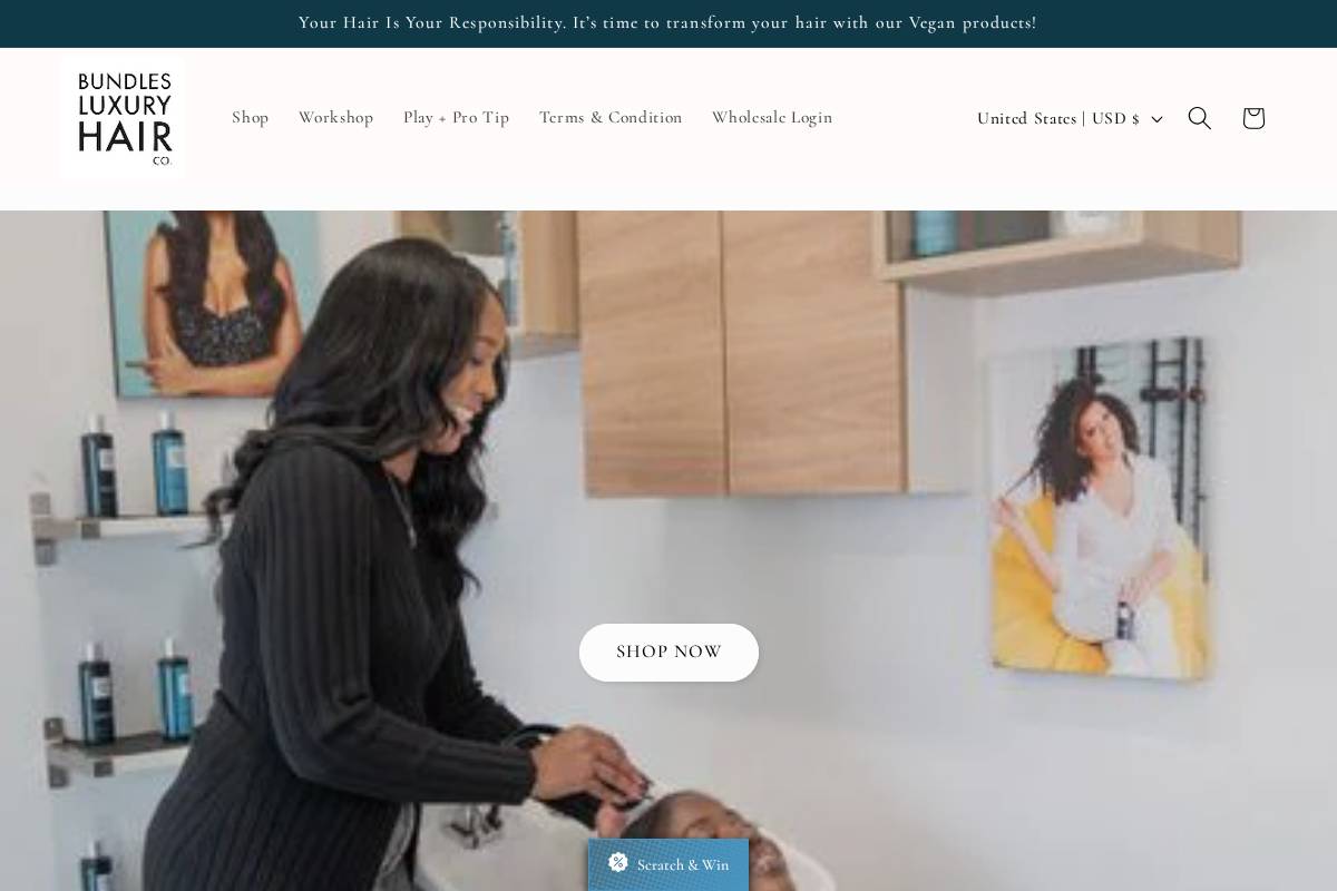 bundlesluxuryhair.com homepage screenshot