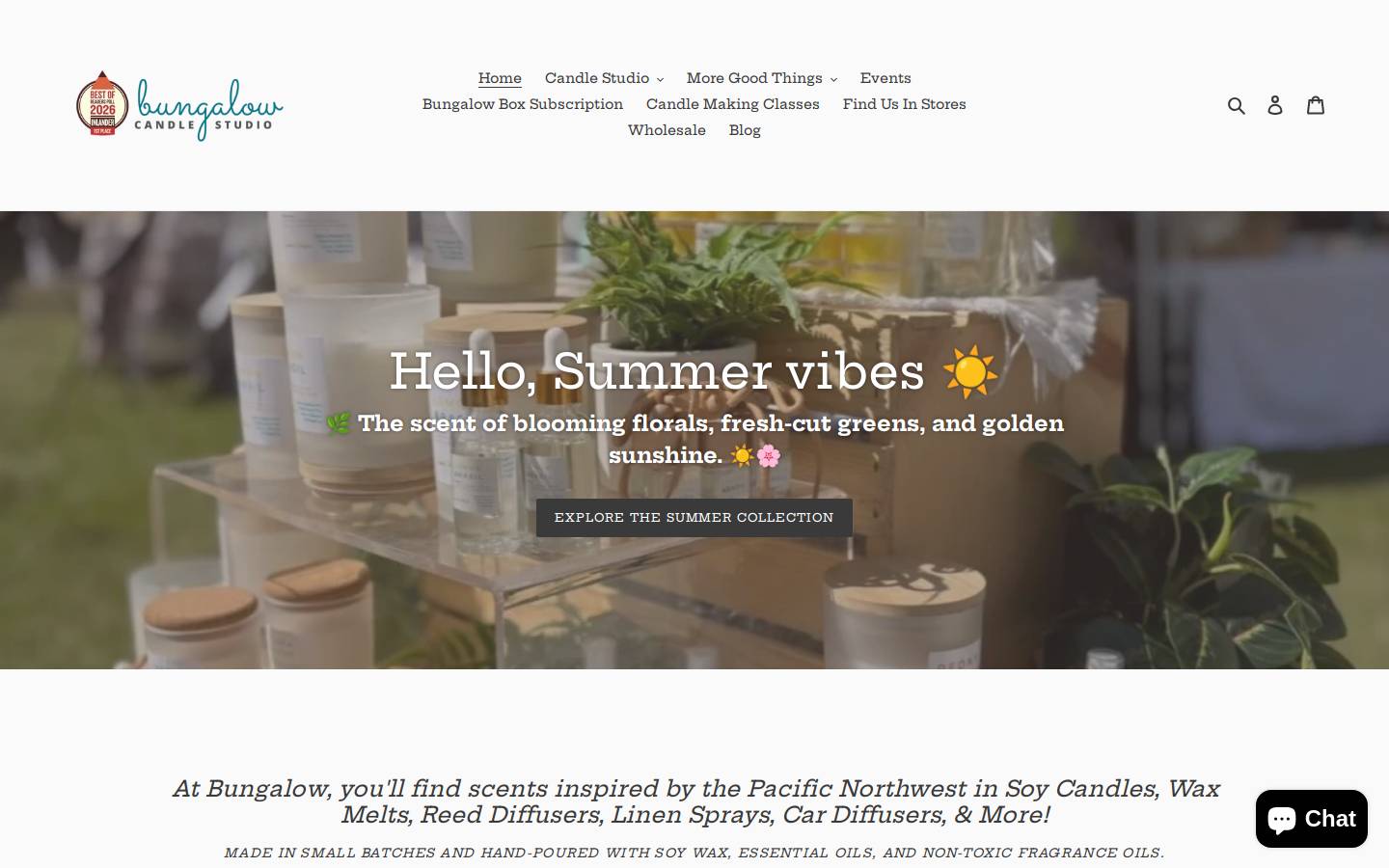 bungalowcandlestudio.com homepage screenshot