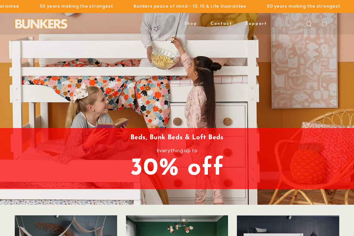 Bunkers.com.au homepage screenshot