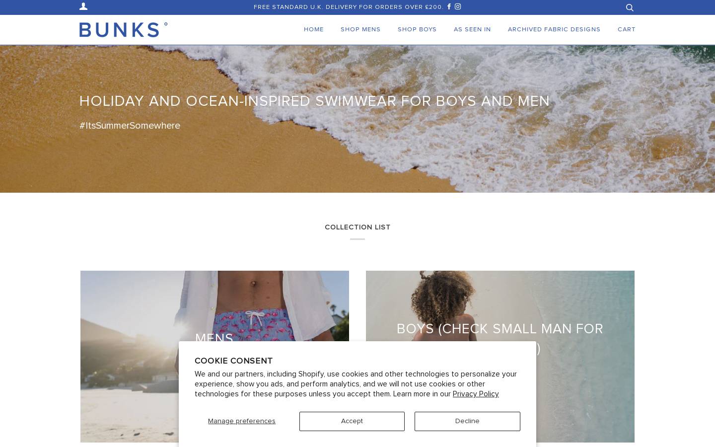 bunkstrunks.com homepage screenshot