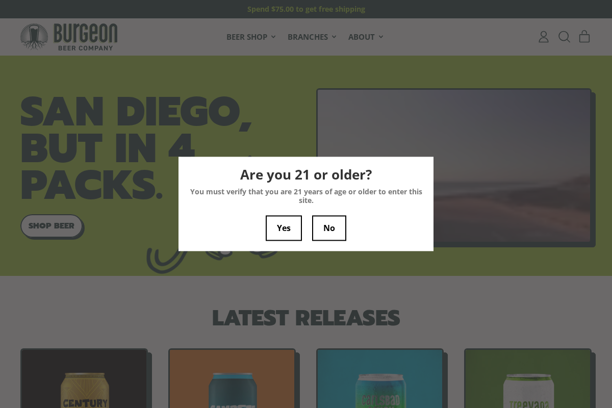 Burgeon Beer Company homepage screenshot