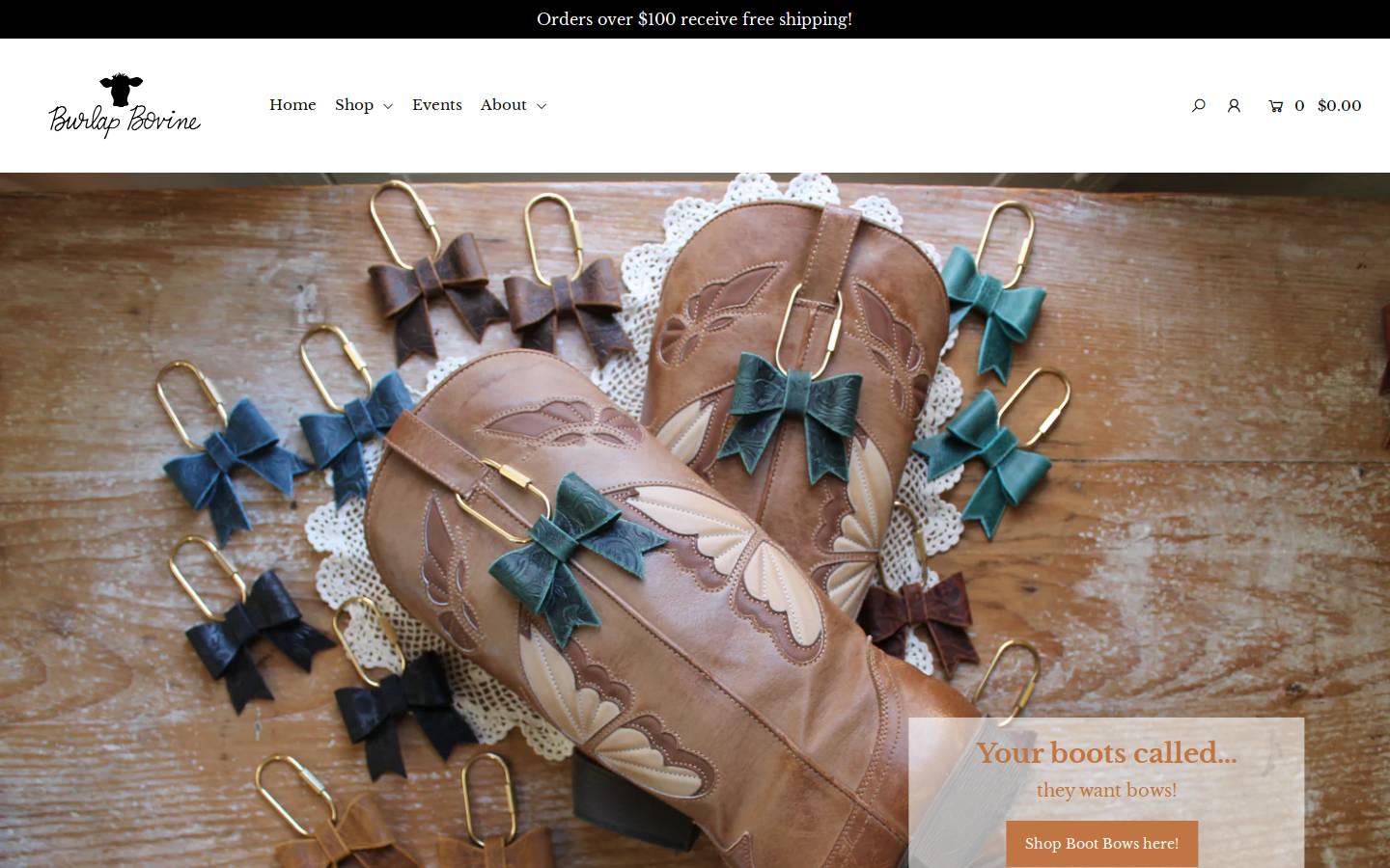 burlapbovine.com homepage screenshot