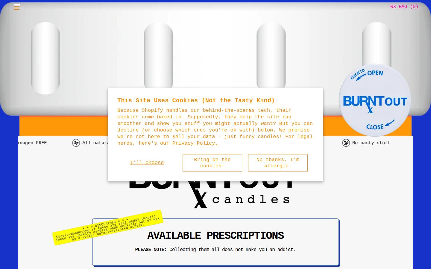 burntoutcandles.com homepage screenshot