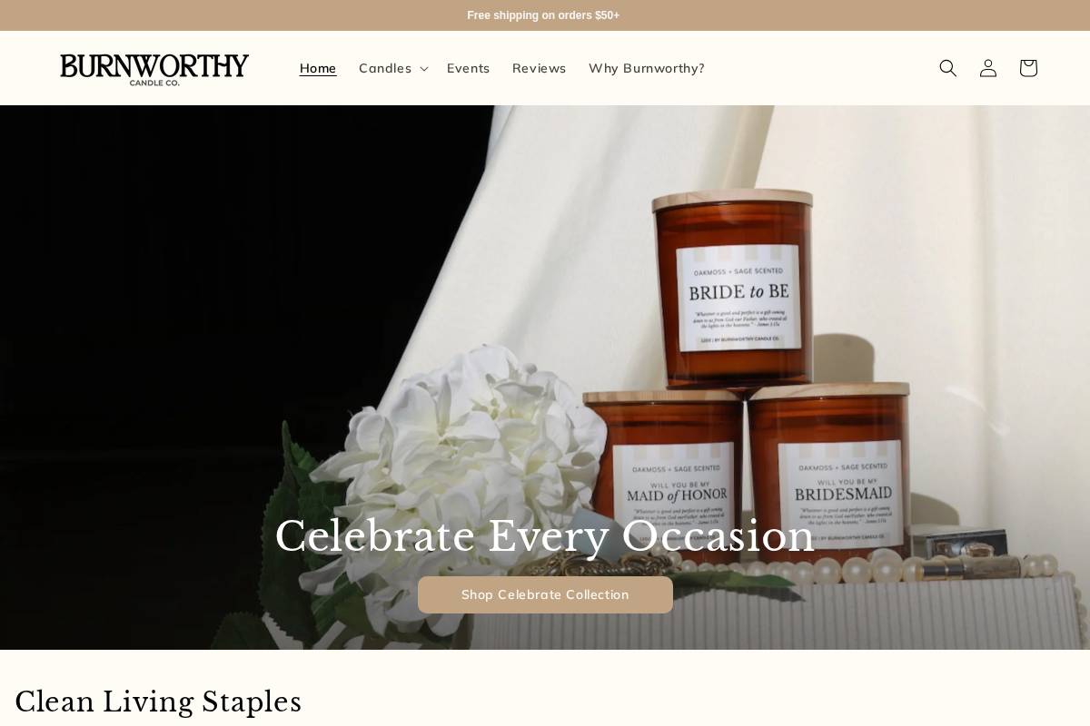 burnworthycandleco.com homepage screenshot