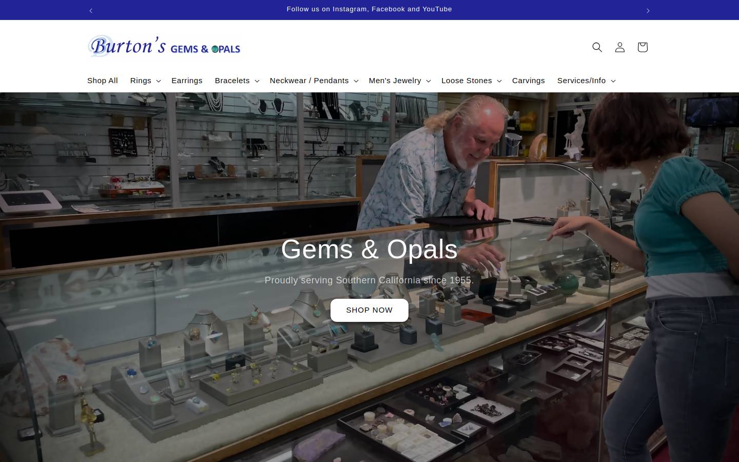 burtonsgemsandopals.com homepage screenshot