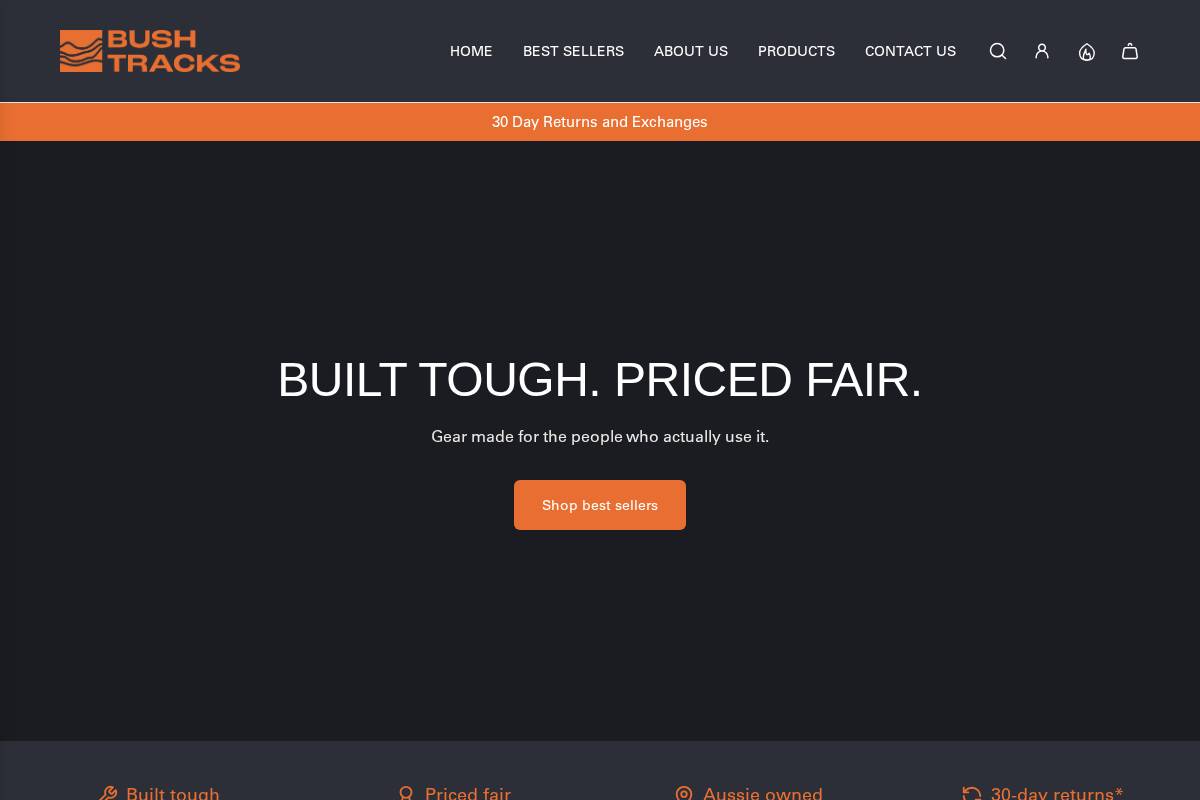 Bushtracks homepage screenshot