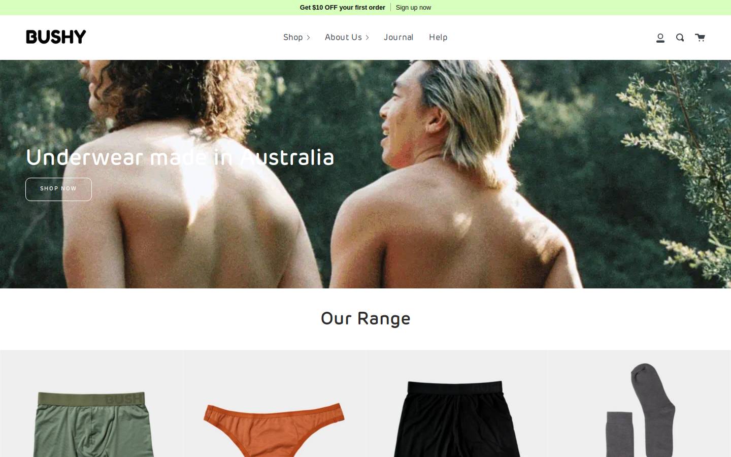 bushyunderwear.com homepage screenshot