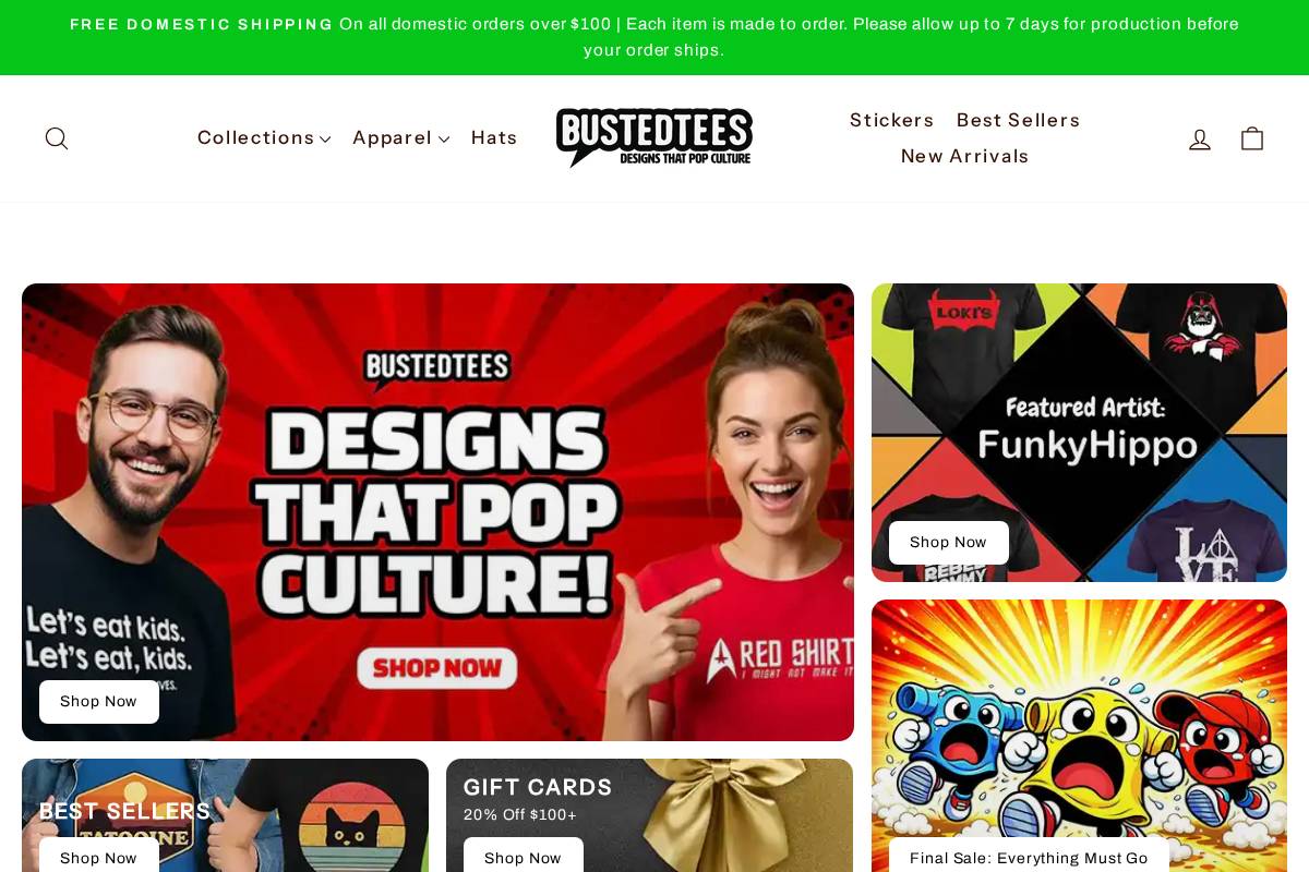 BustedTees homepage screenshot