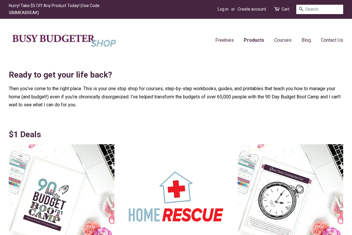 The Busy Budgeter Shop homepage screenshot