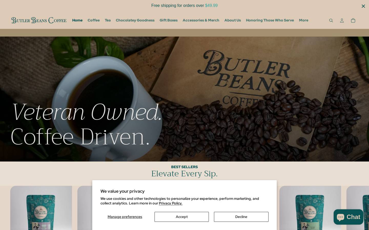 butlerbeanscoffee.com homepage screenshot