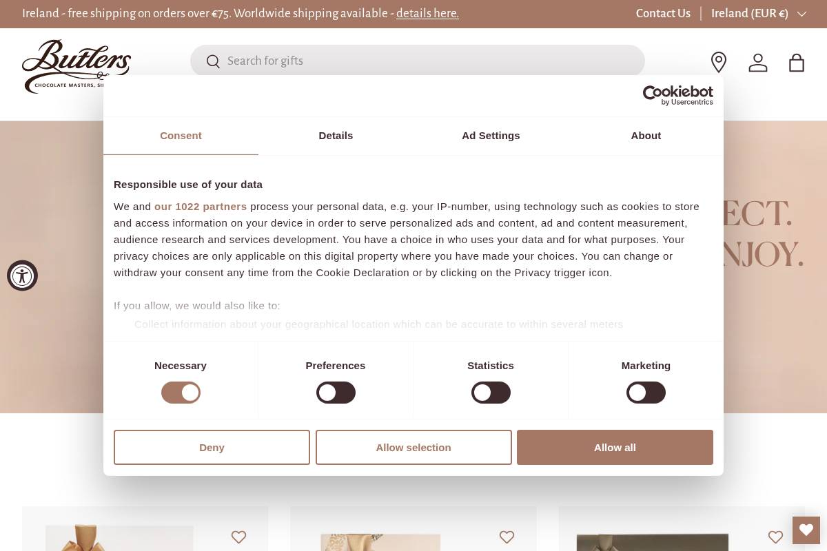 Butlers Chocolates homepage screenshot
