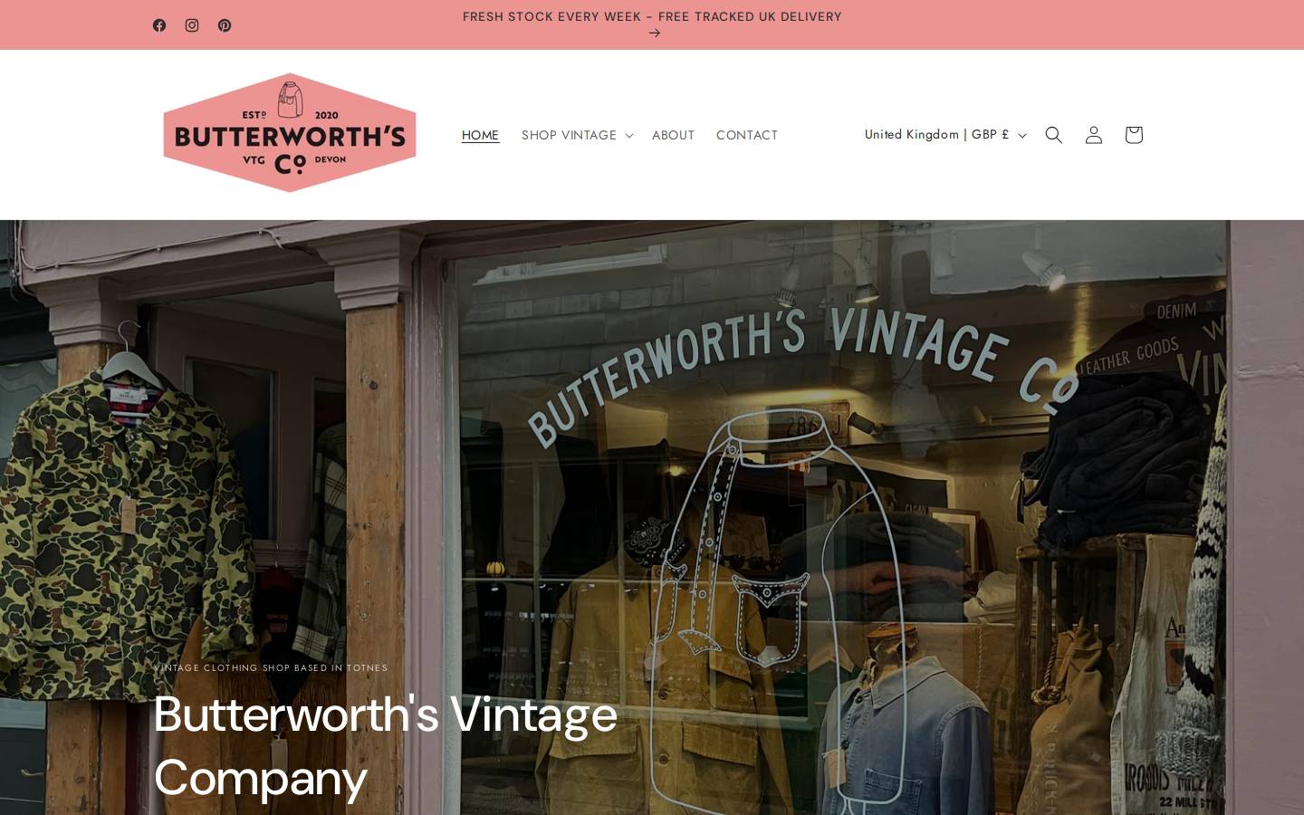 butterworthsvintage.com homepage screenshot