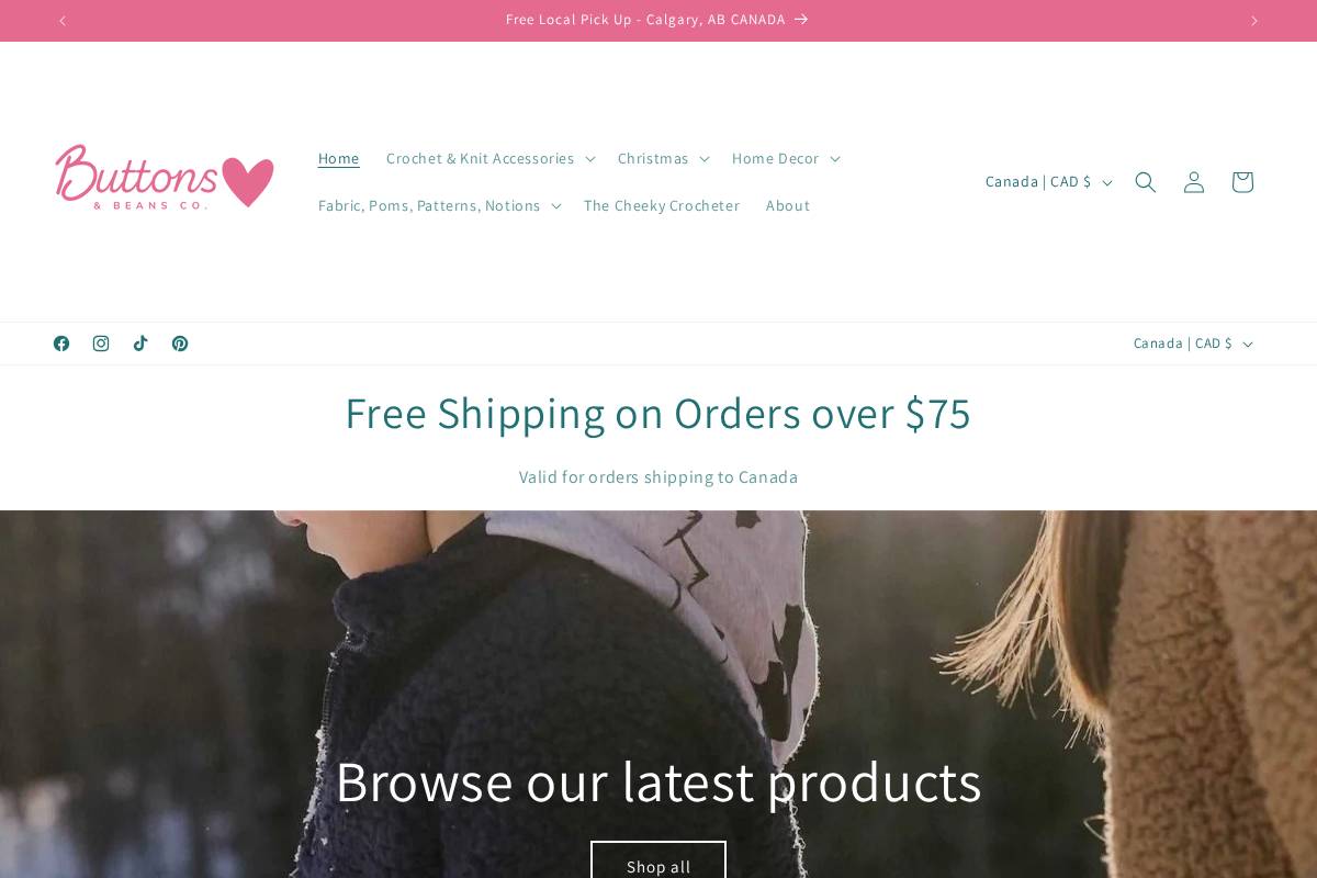 buttonsandbeansco.ca homepage screenshot