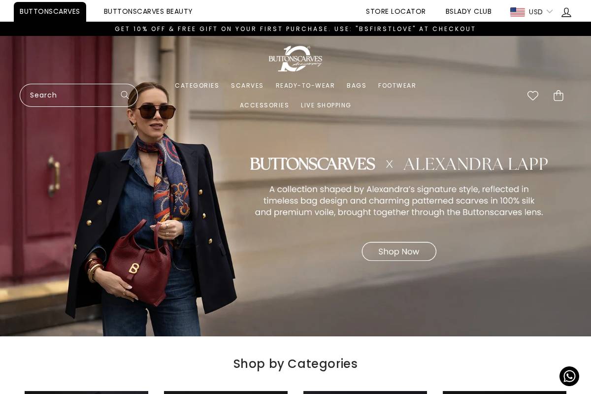 buttonscarves.com homepage screenshot